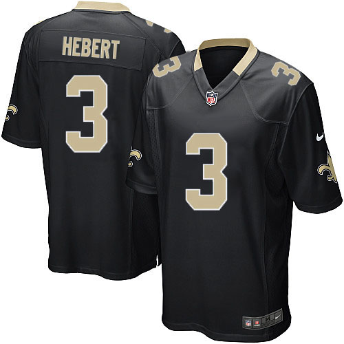Men's Game Bobby Hebert Nike Jersey Black Home - #3 NFL New Orleans Saints